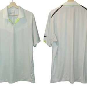 Nike Golf Polo Large L White Beige Stripe‎ Neon Yellow Black Short Sleeve 639814